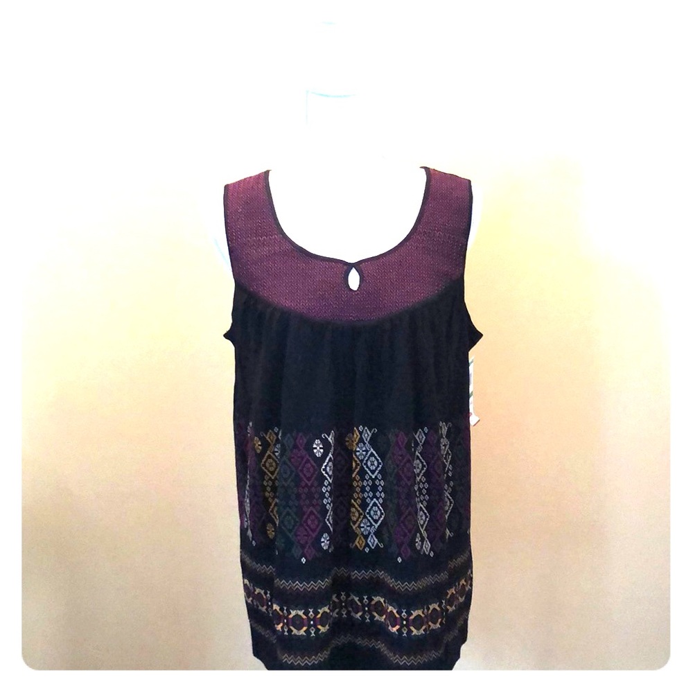 Charter Club Ladies Black Tank w/ Aztec Print L